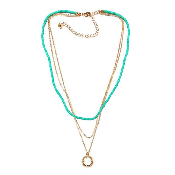 Gemma Simone Circulus Necklace Layered Aqua Beads Goldtone Sun Charm - Picture 1 of 4